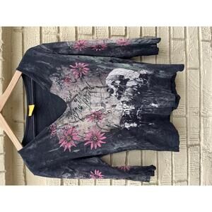 Vintage 90s Y2K Katina Marie Pioneer Rhinestone Floral Prairie M Medium USA Knit